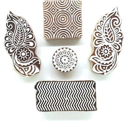 Reniq 2.0-K Wooden Printing Block Stamps Hand Carved Printing Blocks Printing Blocks(Pack of 5)