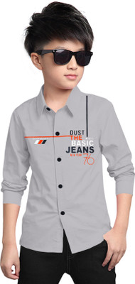 STUD APPARELS Boys Printed Casual Grey Shirt