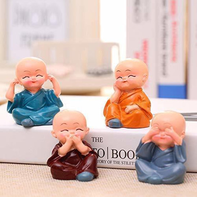 BZILO Baby Monk Buddha Set Of 4 Statue for Home Office Car Dashboard Decorative Showpiece  -  12 cm(Polyresin, Multicolor)