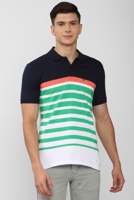 PETER ENGLAND Striped Men Polo Neck Green T-Shirt