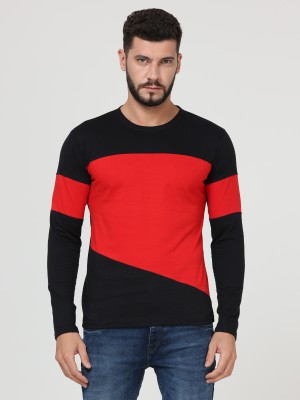 Fleximaa Solid Men Round Neck Red, Black T-Shirt