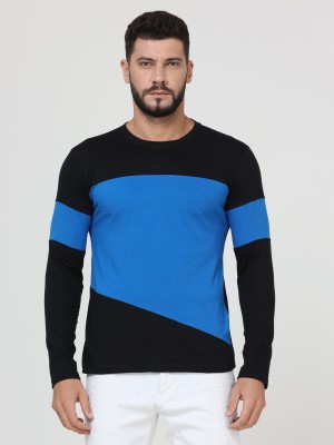 Fleximaa Solid Men Round Neck Blue, Black T-Shirt