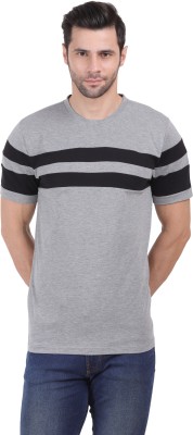 SPS STYLE Striped Men Round Neck Black, Grey T-Shirt