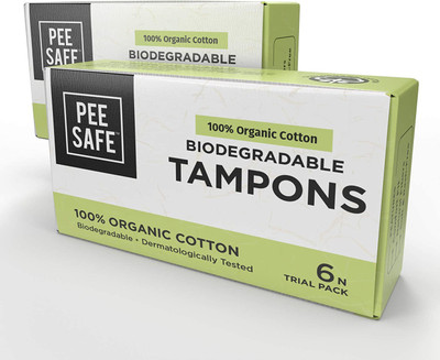 Pee Safe Pack of 2 Trial Pack, 12 Tampons – 4 Regular, 4 Super, 4 Super Plus 100% organic Tampons (Pack of 12)
