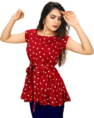 DMT Ethnic Casual Printed Women Maroon Top