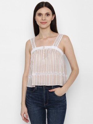 American Eagle Outfitters Casual Striped Women Beige Top