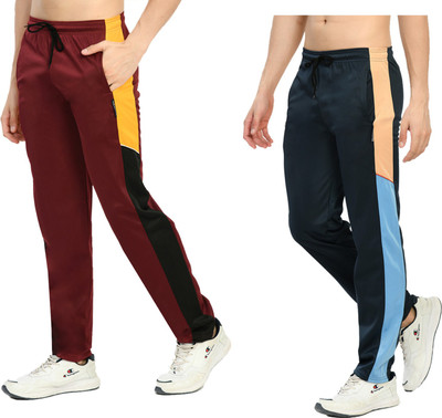 Indistar Colorblock Men Blue, Maroon Track Pants