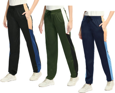 Indistar Striped Women Dark Blue, Green, Black Track Pants