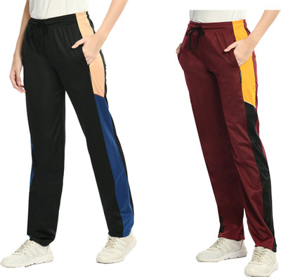 Indistar Colorblock Women Maroon, Black Track Pants