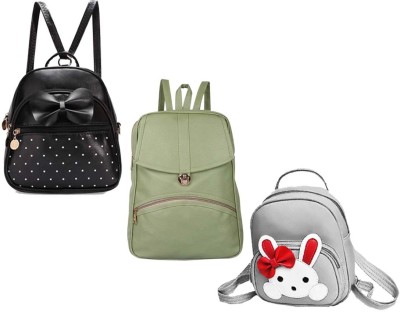 QUASHIMI COLLECTION BP-3-blk-2in1+grn-psh-lck+gry-micky-pitthu-cmbo 6 L Backpack(Black, Green, Grey)