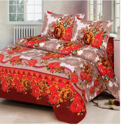 Angel Homes 144 TC Cotton Double Floral Flat Bedsheet(Pack of 1, Red)