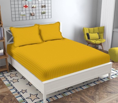 n g products 310 TC Satin Double Striped Fitted (Elastic) Bedsheet(Pack of 1, Yellow)