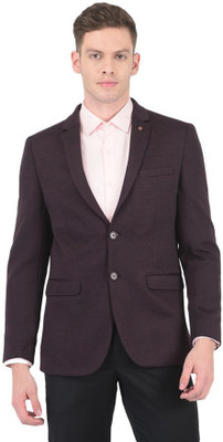 TURTLE Self Design Single Breasted Formal Men Blazer(Maroon)
