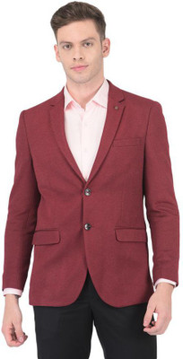 TURTLE Solid Single Breasted Formal Men Blazer(Maroon)