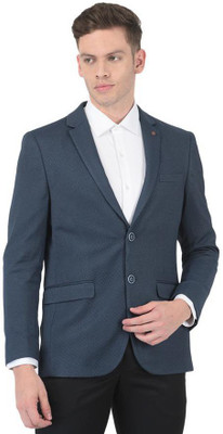 TURTLE Solid Single Breasted Formal Men Blazer(Blue)