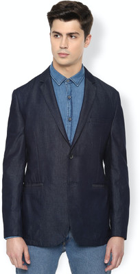 VAN HEUSEN Self Design Single Breasted Casual Men Blazer(Dark Blue)