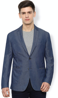 VAN HEUSEN Self Design Single Breasted Casual Men Blazer(Blue)