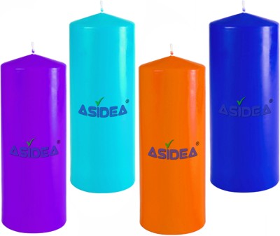 ASIDEA Set of 4 Pillar Candle for Home Decor, BIrthday decoration Candle(Purple, Multicolor, Orange, Blue, Pack of 4)