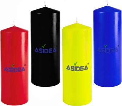 ASIDEA Set of 4 Pillar Candle for Home Decor, BIrthday decoration Candle(Red, Black, Yellow, Blue, Pack of 4)