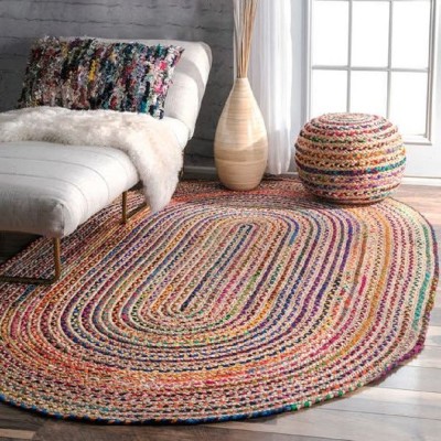 Beautiful Home Multicolor Jute, Cotton Carpet(3 ft,  X 5 ft, Oval)