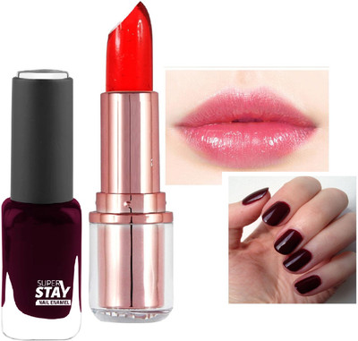 Latixmat New combo of color change gel lipstick with maroon nail polish(2 Items in the set)