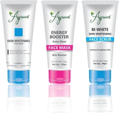 Aysun Skin Whitening Face Wash & Energy Booster Face Mask + Bi White Face Scrub Combo Pack of 3(3 Items in the set)