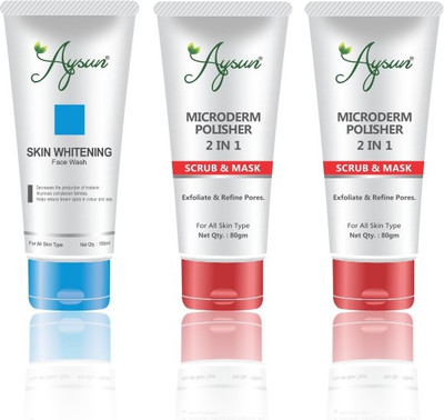Aysun Skin Whitening Face Wash & Microderm Polisher 2in1 Scrub-Mask Combo Pack of 3(3 Items in the set)