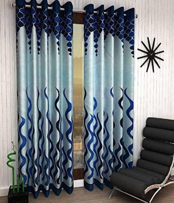 Radha Enterprises 213 cm (7 ft) Polyester Semi Transparent Door Curtain (Pack Of 2)(3D Printed, Blue)