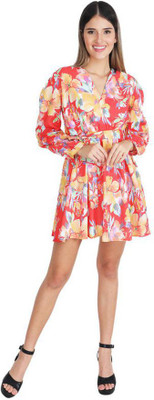 Jakanary Women A-line Red Above Knee/Mid Thigh Length Dress