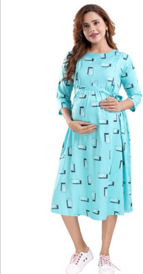 SAGA Women Gown Light Blue Below Knee Dress
