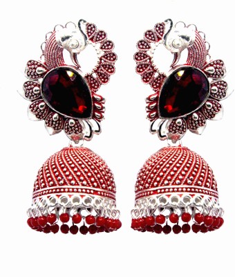 Kaeya Traditional Big Jhumka Silver Tone Oxidized Jhumki Earrings Beads, Crystal Brass Jhumki Earring