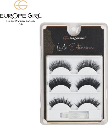 Europe Girl False Eyelashes Black Natural 3in1 Thick Reuseable Artificial Lashes with Glue04(Pack of 1)