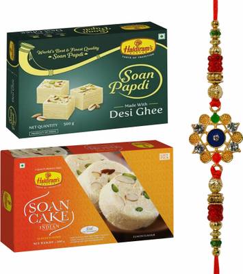 Haldiram's Nagpur Soan Papdi(Desi Ghee)500g,Soan Cake Pack(400g) With Rakhi Assorted Gift Box