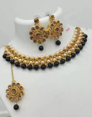 ABHRIK IMITATION Crystal Gold-plated Gold, Black Jewellery Set(Pack of 1)