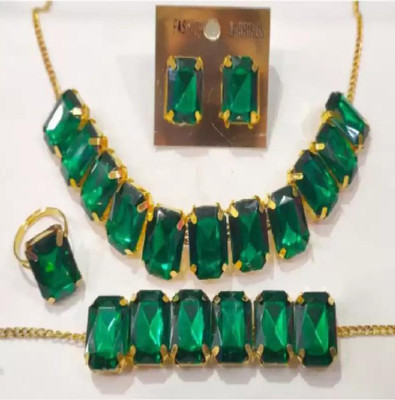 ABHRIK IMITATION Crystal Gold-plated Gold, Green Jewellery Set(Pack of 1)