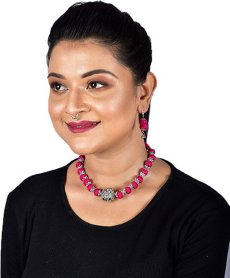 DOM Oxidised Silver Multicolor Jewellery Set(Pack of 1)