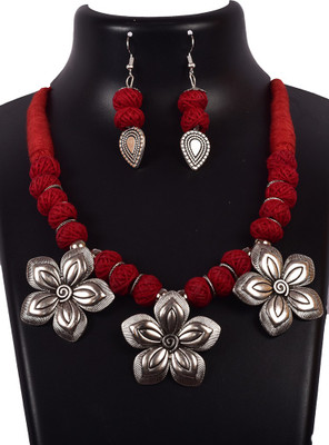 DOM Oxidised Silver Red Jewellery Set(Pack of 1)