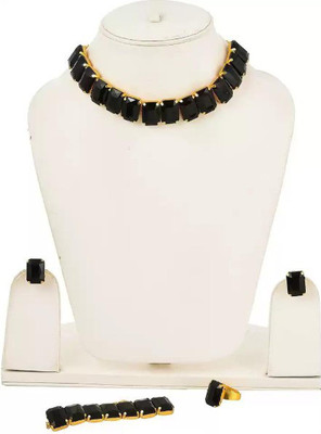 ABHRIK IMITATION Crystal Gold-plated Gold, Black Jewellery Set(Pack of 1)