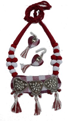 Naman Unique Jewellery Fabric, Oxidised Silver, Dori Maroon, White, Silver Jewellery Set(Pack of 1)