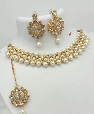 ABHRIK IMITATION Crystal Gold-plated Gold, White Jewellery Set(Pack of 1)