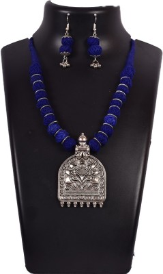 DOM Oxidised Silver Blue Jewellery Set(Pack of 1)