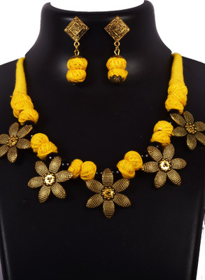 DOM Oxidised Silver Yellow Jewellery Set(Pack of 1)