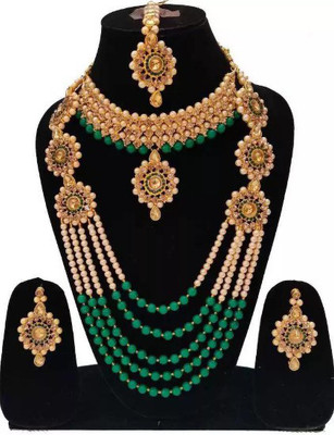 ABHRIK IMITATION Crystal Gold-plated Gold, Green Jewellery Set(Pack of 1)