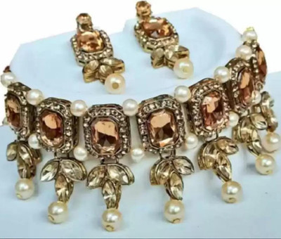 ABHRIK IMITATION Crystal Gold-plated Gold Jewellery Set(Pack of 1)