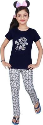 Roblefly Boys & Girls Casual T-shirt Pant(Navy Blue)