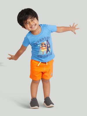 Zalio Baby Boys Casual T-shirt Shorts(Blue/Orange)