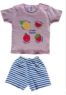 IVAAN CREATION Baby Boys & Baby Girls Printed Pink, Blue Top & Shorts Set
