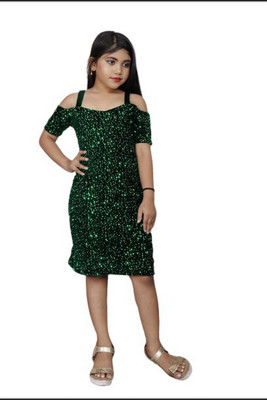 WAZIX Clothing Girls Midi/Knee Length Casual Dress(Green, Half Sleeve)