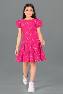 Mirrow Trade Girls Midi/Knee Length Casual Dress(Pink, Short Sleeve)