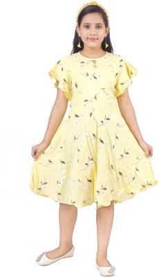 TOPTRRIGER FASHIONS Girls Below Knee Casual Dress(Yellow, Fashion Sleeve)